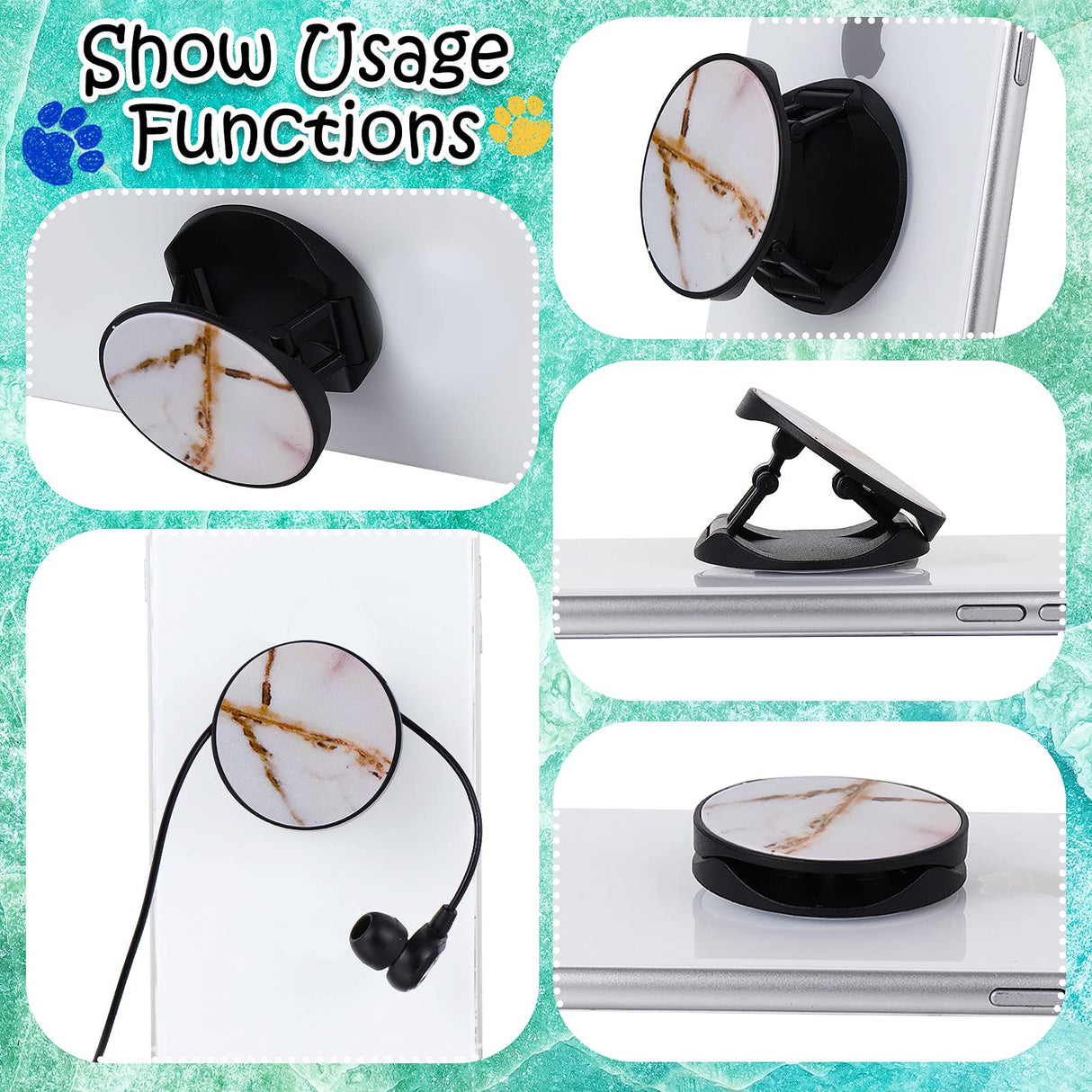 Honoson 9 Pieces Cell Phone Grip Holder Collapsible Phone Holder Colorful Self-Adhesive Finger Ring Sublimation Phone Holders for Smartphone and Tablets (Marble) Honoson