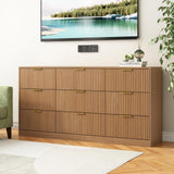 Sscaktu 9 Drawer Dresser for Bedroom with Deep Drawers, 63" Wide Wood Dresser, Large Floor Chest of Drawers, Modern Long TV Stand, Mid Century Storage Cabinet Side Table, Natural Sscaktu