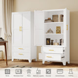 GAIOUS Steel Pantry Cabinet, 71" Metal Storage Cabinets with 2 Doors, 2 Adjustable Shelf and 2 Drawers, Freestanding Storage Cabinet for Bedroom, Kitchen, Living Room, Home Office (White) GAIOUS