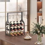 Wine Rack Countertop for 12 Wine Bottles and 4 Glass Holder, Small Bamboo Free Standing Racks Tabletop Display, Wooden Wine Storage Organizer for Cabinet Pantry Kitchen Bar Home Dining Room (Black) MHXW SXPN