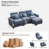 103'' Cloud Modern 3 Seater Couch with Detachable Headrest, Modular Sectional Sofa with Ottoman, Oversized L Shape Chenille Comfy Sofa with Armrests for Living Room, Blue Abbrevi