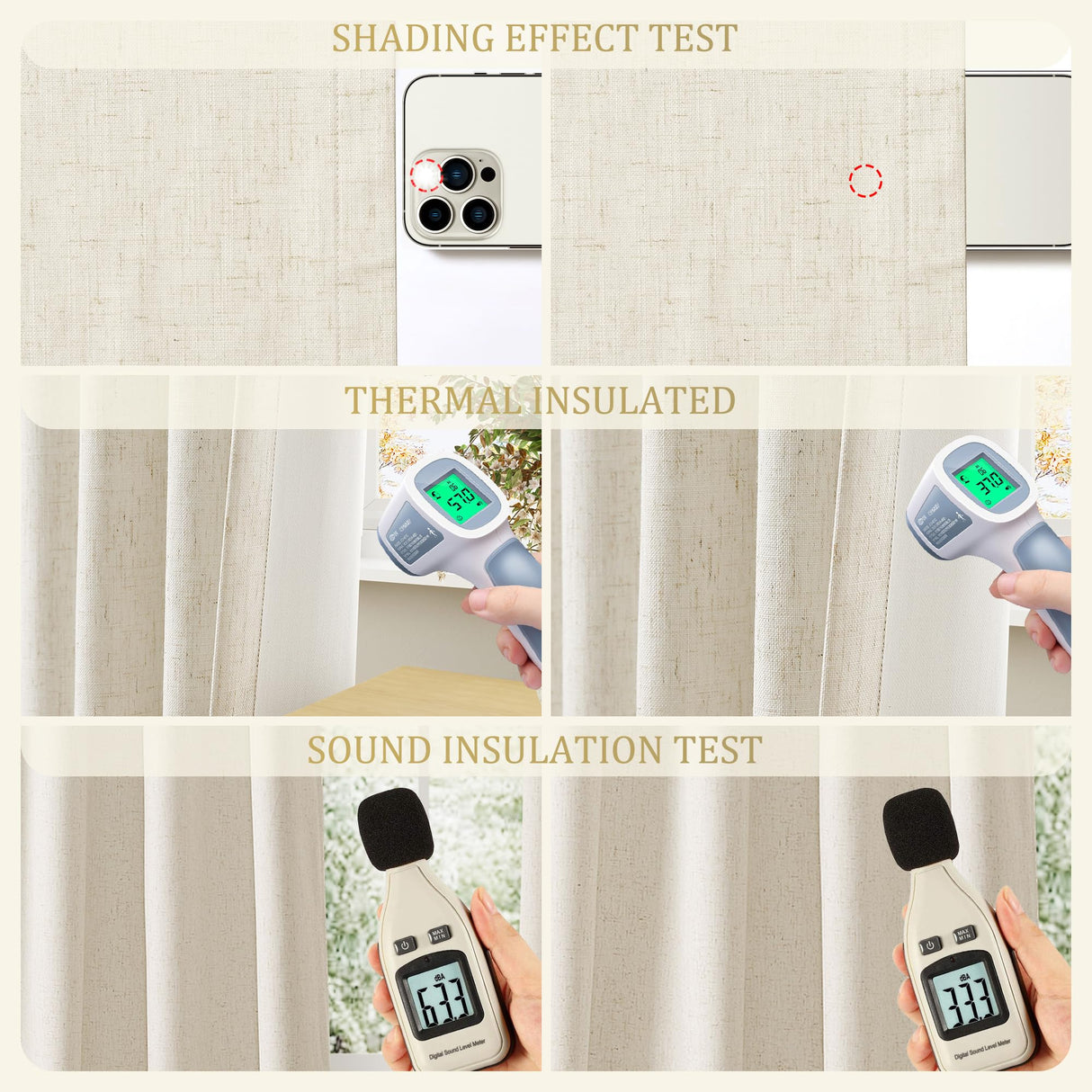 Jowels Natural Linen Blackout Curtains 108 Inch Length 2 Panels Set for Living Room Bedroom, Pinch Pleated Thermal Insulated 100% Black Out Curtains with Hooks, Room Darkening Back Tab Drapes Beige Jowels