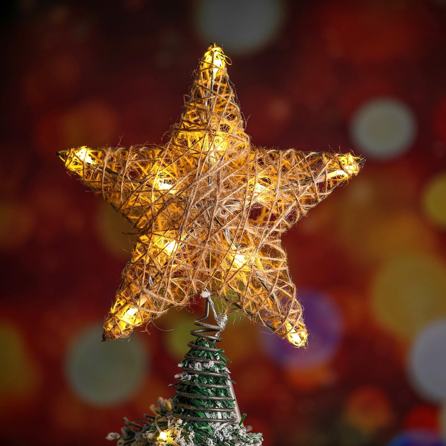 Baquler Farmhouse Christmas Tree Star Topper Decorations Light up Christmas Tree Topper with 10 LED Lights for Rustic Xmas Party Ornament Home Decor