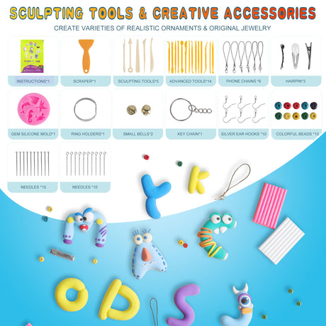 CyAJM Polymer Clay Kits 50 Colors,Modeling Clay for Kids DIY Mold Oven Bake Clay with Storage Box Sculpting Tools and Accessories,for Kids Adult and Artist Friendly Ideal Gifts CyAJM