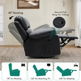 YITAHOME Rocker Recliner Chair with Heat & Massage, Faux Leather Recliner with Overstuffed Armrest, 360° Swivel, Manual Reclining, Rocking Function & Side Pocket for Living Room,Black1 YITAHOME