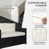 Outsunny 4 Piece Wicker Patio Furniture Set with Cushions, Outdoor Sectional Furniture with 2 Sofa, Loveseat, and Glass Top Coffee Table, Conversation Sofa Sets for Garden, White Outsunny