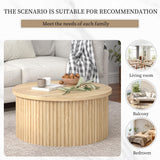 Fsbecl Lift Top Coffee Table with Storage, Round Coffee Tables for Living Room, 34.6'' Farmhouse Fluted Coffee Table, Wood Center Table with Large Hiddern Storage Compartment (Wood Color) Fsbecl