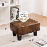 LUE BONA Small Tufted Foot Stool, Yellowish Brown Rivet Faux Leather Footrest with Plastic Legs, 9''H, Rectangle Foot Stools for Adult with Non-Slip Pads, Sofa Footstool for Living Room, Couch LUE BONA