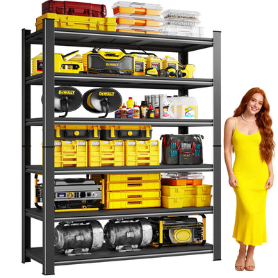 6-Tier Garage Shelving Heavy Duty, 3600LBS Metal Shelving Unit, Adjustable Garage Storage Shelves, Easy Assembly Steel Shelving, Utility Storage Rack Shelf for Warehouse, 82”H*35.4”W*15.7”D