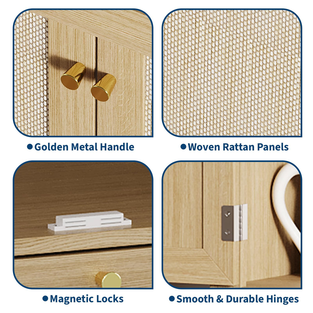 PeacefulHues 70inch Tall Kitchen Pantry, Rattan Cupboard Storage Cabinet with 1 Drawer and 6 Door Shelves for Dinning Living Room Kitchen Laundry, Natural Oak PeacefulHues