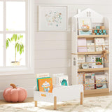 UTEX Montessori Bookshelf for Kids, Wooden Book Shelf for Kids Rooms, Toddler Book Caddy with Adjustable Divider, Floor Book Display, Baby Book Rack for Classroom Nursery UTEX