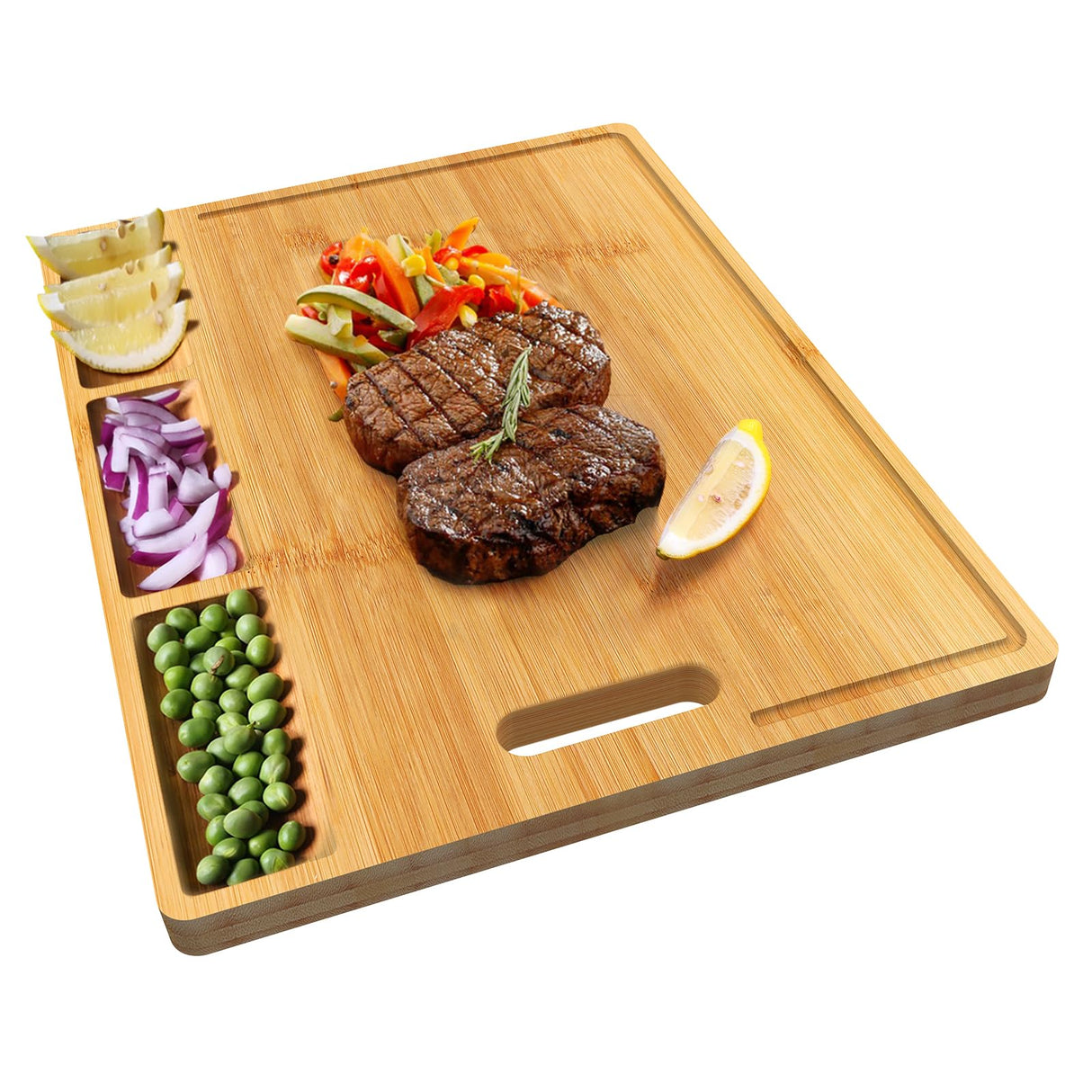 Cutting Boards,Large Bamboo Chopping Board, Built-In 3 Compartments And Juice Grooves, Charcuterie Board for Kitchen Counter Meat (Butcher Block) HHXRISE