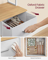 VASAGLE Bakers Rack with Charging Station, Coffee Bar Stand with Adjustable Storage Shelves, Fabric Drawer, 12 Hooks, Table for Microwave, Kitchen, Gold Oak and Cloud White UKKS028Y09 VASAGLE