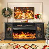 oneinmil 36 Inch 3-Sided Glass Fireplace TV Stand for TVs up to 80", Rustic Media Entertainment Center Console Table with Glass Door Closed Storage, Set of TV Table, Black oneinmil