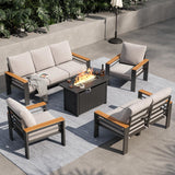 Aoxun Aluminum Outdoor Patio Furniture Set, 8-piece Outdoor Sectional with 44'' Propane Gas Firepit Table, Patio Conversation Sets with Upgraded Armrests and Cushions for Backyard, Garden and Poolside Aoxun