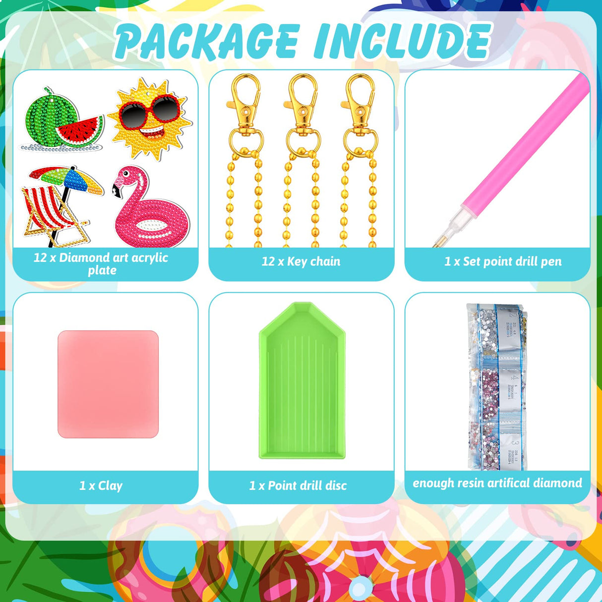 12 Pieces Summer Diamond Painting Keychain 5D DIY Diamond Painting Kit Summer Hanging Diamond Art Kits Diamond Art Summer Ornaments for Kids Summer Crafts Family Decor (Summer Style) Ferraycle