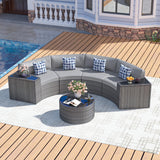 ABCASA Outdoor Patio Furniture Set with Coffee Table,7 Pieces Half-Moon Curved Outdoor Sectional Sofa and Side Table Waterproof Cover, Wicker Rattan Patio Coversation Set for Porch,Backyard,Pool(Grey) ABCASA