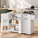 YITAHOME Kitchen Island with Stainless Steel Top, 54" Drop Leaf Kitchen Island with Storage, Rolling Carts with Pull-Out Cabinet, 3 Tier Slide Out Drawers & Shelves, 2 Doors Storage for Dining,White YITAHOME