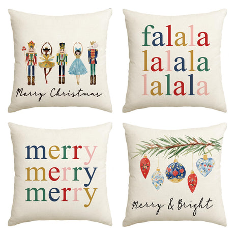 AVOIN colorlife Merry Christmas Nutcracker Throw Pillow Covers, 18 x 18 Inch Winter Holiday Party Cushion Case Decoration for Sofa Couch Set of 4 AVOIN colorlife
