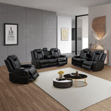 GEBADOL Power Recliner Sofa Set with LED, Black Leather Reclining Living Room Sofa, Muti-Functional Recliner Sofa and Couch with Storage Console/Cup Holders/USB Ports GEBADOL