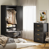 Baborokic Metal Wardrobe Cabinet,71 Armoire Wardrobe Closet with Drawers and Hanging Rod,Metal Armoire with Adjustable Shelves for Closet,Bedroom,Farmhouse Storage Cabinet with Drawer(Black) Baborokic