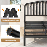 Susalt 14 Inch Queen Bed Frame, Sturdy Rustic Metal Bed Frame Queen Size, Queen Bed Frame with Headboard and 12.5" Under Bed Space, Curved Corner/No Noise/Easy Assembly/No Box Spring Needed, Black Susalt