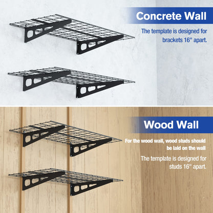 WORKPRO 2-Pack 2x4FT Garage Wall Shelving, 48” x 24” Heavy Duty Wall Mounted Shelving, 400lbs Load Capacity (Total), Metal Wall Shelves Suitable for Shop, Shed, Garage Storage, Black, 1 Sets