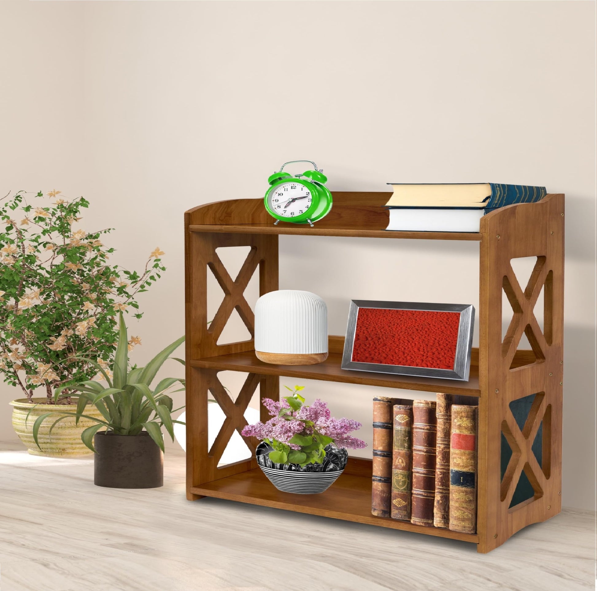 Stylish YCICI 3-Tier Brown Bookshelf - Compact Freestanding Storage Solution - WoodArtSupply