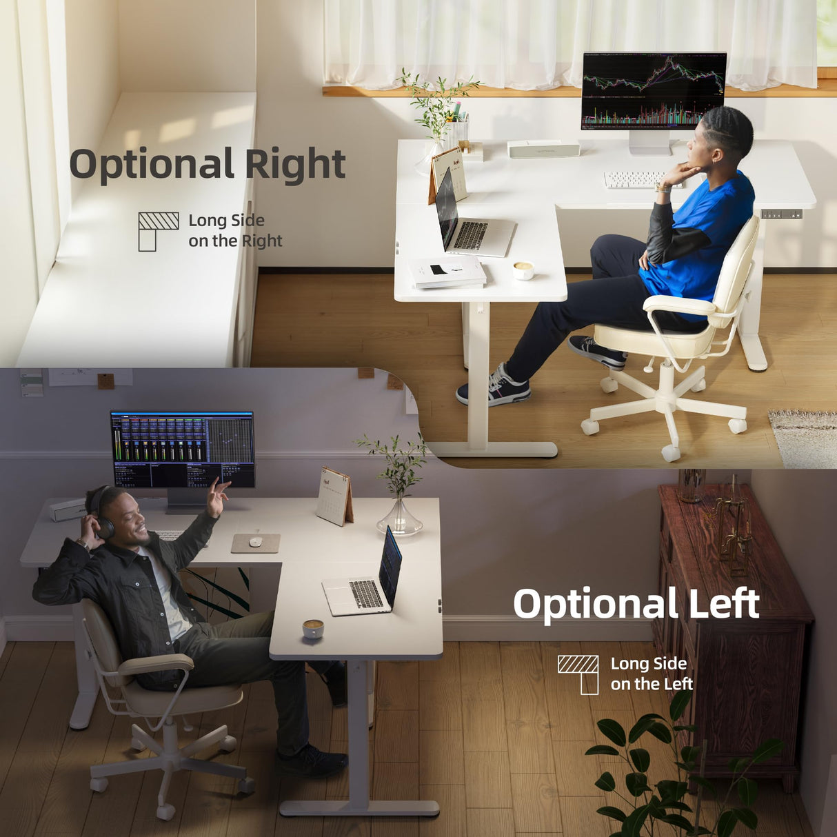 YDN L Shaped Standing Desk, Electric Standing Desk L Shape Adjustable Height Dual Motor, 63 x 55 Inch Corner Standing Desk with Splice Board for Home Office, Large Standing Desk, White YDN