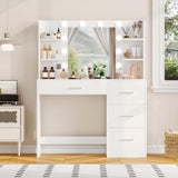 Irontar Vanity Desk, Makeup Vanity with 10 LED Lights & 4 Drawers, Brightness Adjustable, Dressing Table Desk with 6 Open Storage, Vanity Table for Women, White WDT003W Irontar