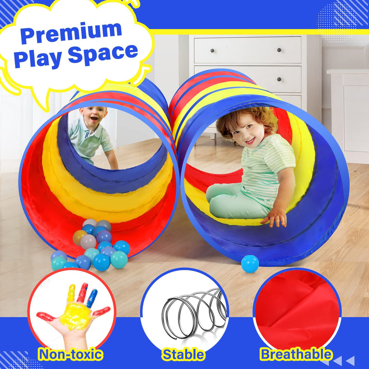 PigPigPen Kids Tunnel for Toddlers,Pop Up Play Tunnel Tent for Babies or Dogs, Indoor & Outdoor Toys for Kids Backyard Playset (Classic 2 Pack Tunnels) PigPigPen