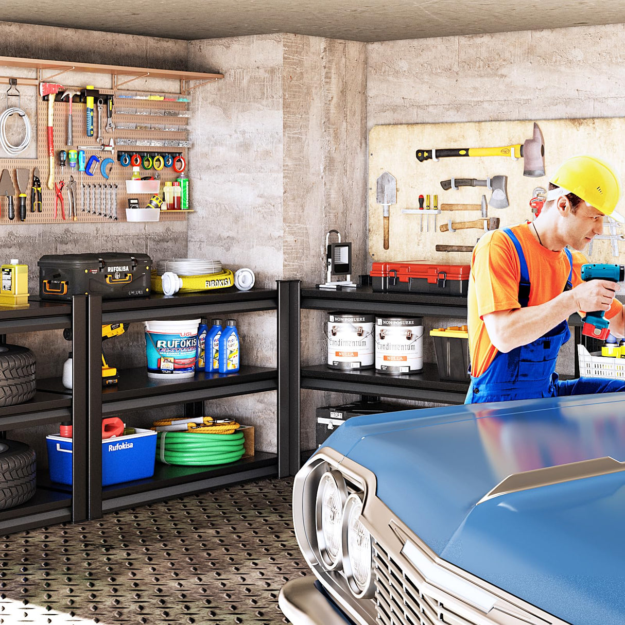 Rufokisa 40" W 3-Tier Garage Shelving Heavy Duty, 1500LBS Loads Garage Storage Shelves, Metal Shelving Units and Storage Racks, Industrial Utility Shelf Heavy Duty,40" Wx16 Dx36 H, Black Rufokisa