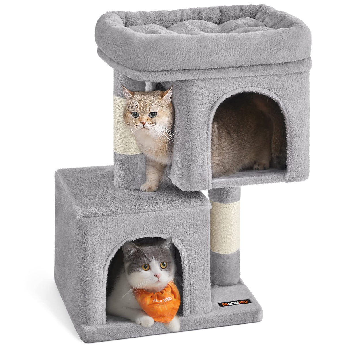 Feandrea Cat Tree, 26.4-Inch Cat Tower, S, Cat Condo for Kittens up to 7 lb, Large Cat Perch, 2 Cat Caves, Scratching Post, Light Gray UPCT611W01 Feandrea