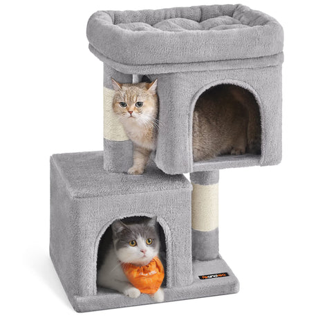 Feandrea Cat Tree, 26.4-Inch Cat Tower, S, Cat Condo for Kittens up to 7 lb, Large Cat Perch, 2 Cat Caves, Scratching Post, Light Gray UPCT611W01 Feandrea