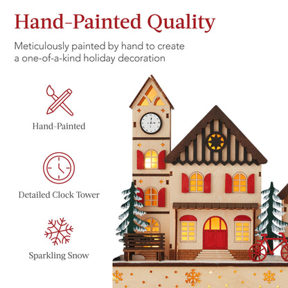 Best Choice Products Pre-Lit Wooden Christmas Village, Winter Mantel Decor, Traditional Holiday Decoration for Home, Living Room, Entryway w/LED Lights, Plug-in/Battery-Powered w/Timer