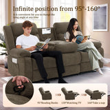 Korser Recliner Sofa, Reclining Loveseat with Console, Oversized Reclining Couch with Drop Down Table, 3-Seater Sofa with Cup Holder and Recessed Power Strip, Brown Korser