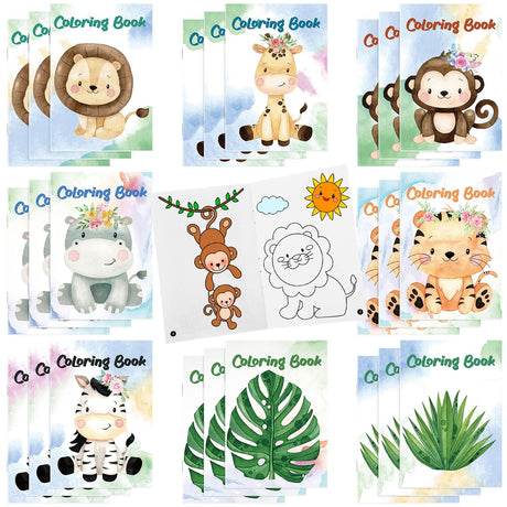 Jutom 24 Pcs Safari Jungle Animals Party Favors Coloring Books Bulk for Kids Adults Gifts Mini DIY Art Drawing Book for Home School Classroom Activity Jungle Party Supplies Jutom