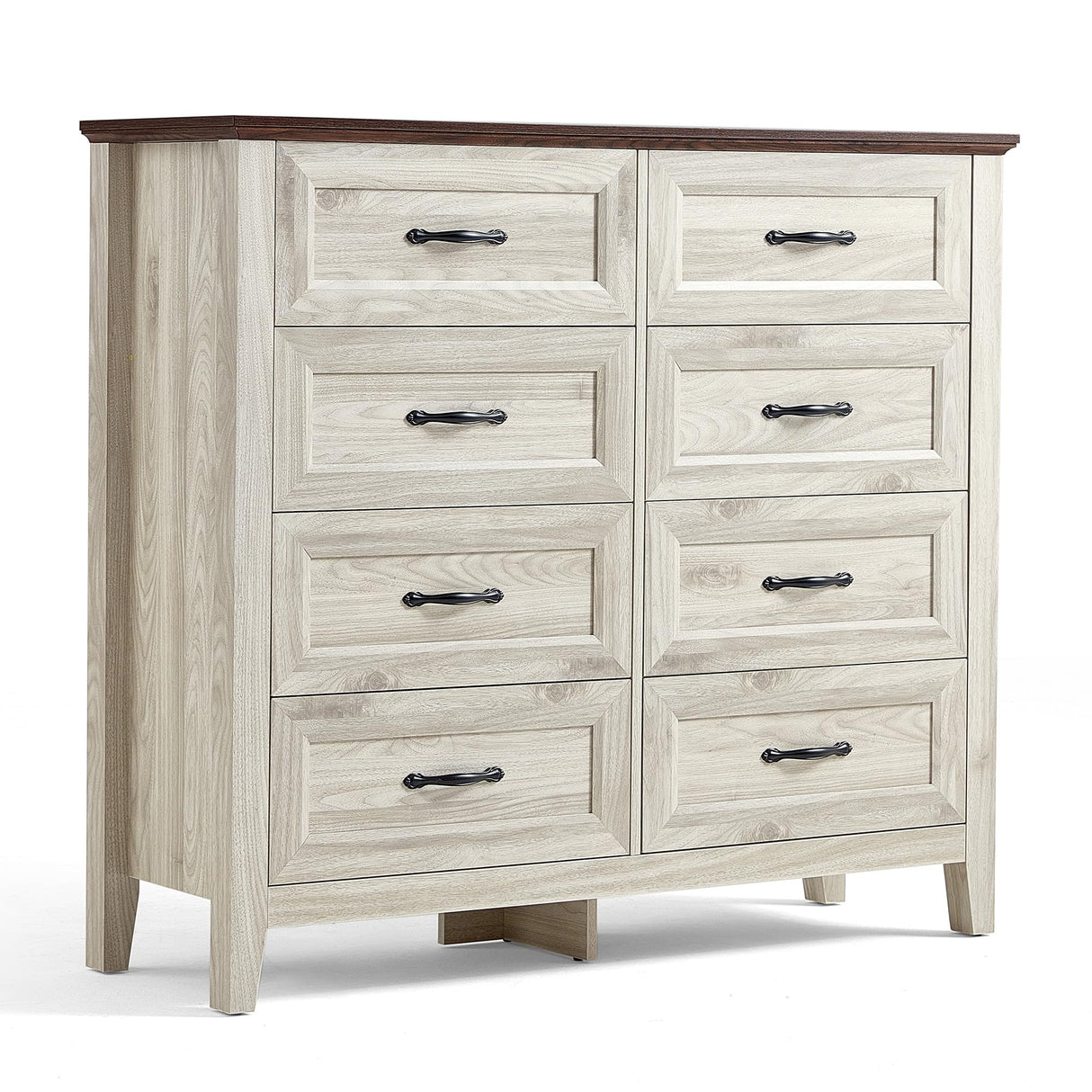 LINSY HOME Farmhouse 8 Drawers Dresser Chests for Bedroom, Wood Dresser Wide Chest of Drawers, Storage Dressers Organizer for Bedroom, Living Room,Hallway, SGS Certified LINSY HOME