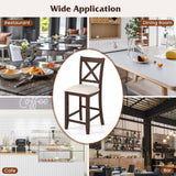 Giantex 24" Bar Stools Set of 4, Farmhouse Counter Height Barstools w/Footrest, Cross Back, Comfortable Linen Cushion, Upholstered Wood Bar Chairs for Kitchen Island Dining Room Cafe, Walnut & Beige Giantex