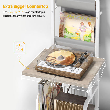Record Player Stand with Vinyl Storage, Record Player Table with Vinyl Record Storage up to 200 Albums, Turntable Stand with Record Holder Vinyl Display Shelf, Record Player Cabinet Organizer Rack Tewinko