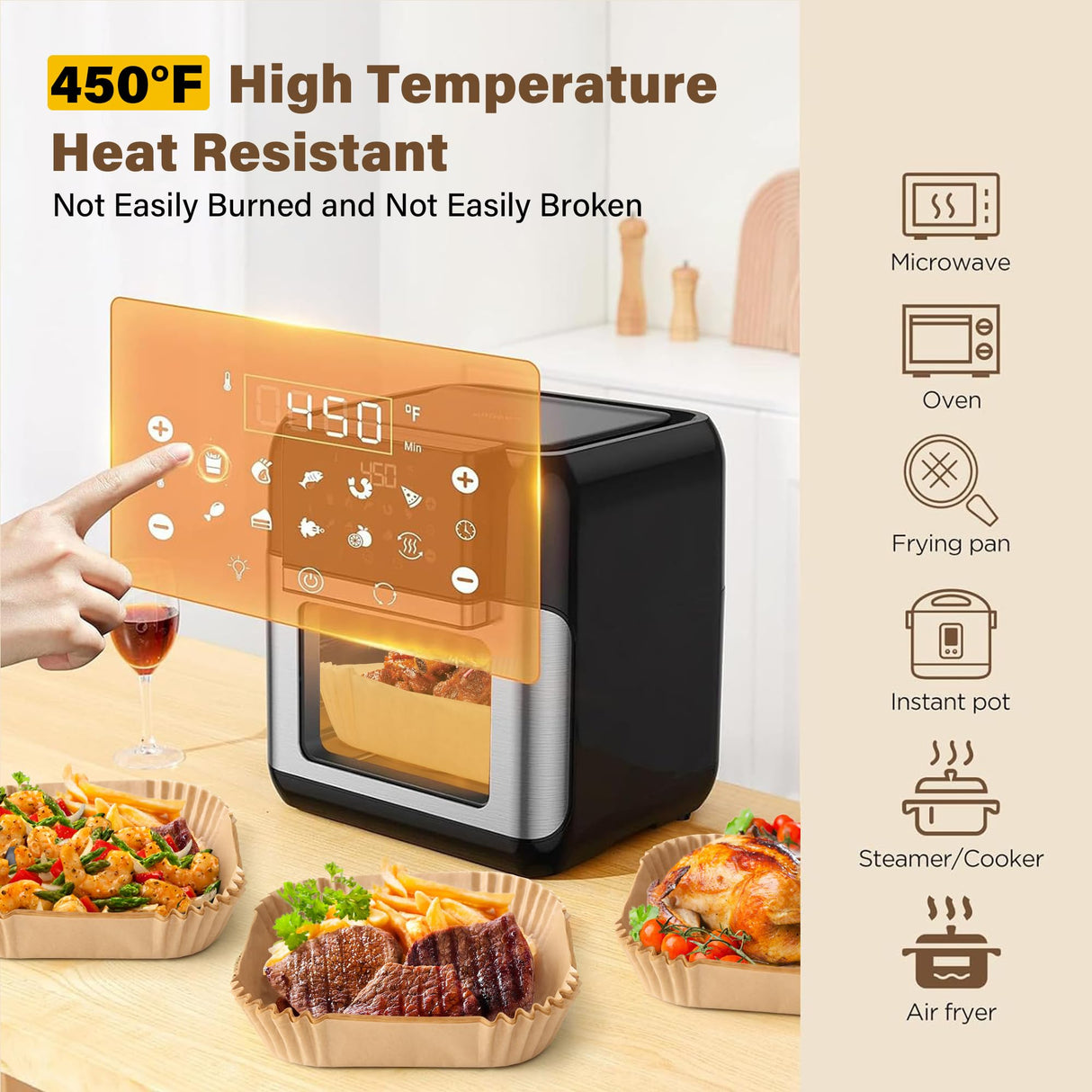 Air Fryer Liners Disposable, 125pcs Non-stick Disposable Airfryer Liners, 8 Inch Unbleached Parchment Paper, Square Air Fryer Paper Liners for 5-8QT Air Fryer, Baking, Roasting Microwave ReLuien