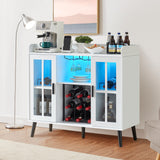 Alaxgumrol Wine Bar Cabinet with LED Lights - Coffee Bar Cabinet with Storage and Outlet, Kitchen Buffet Sideboard with Wine Rack and Glass Holder, Modern Liquor Cabinet for Home Dining Room Alaxgumrol
