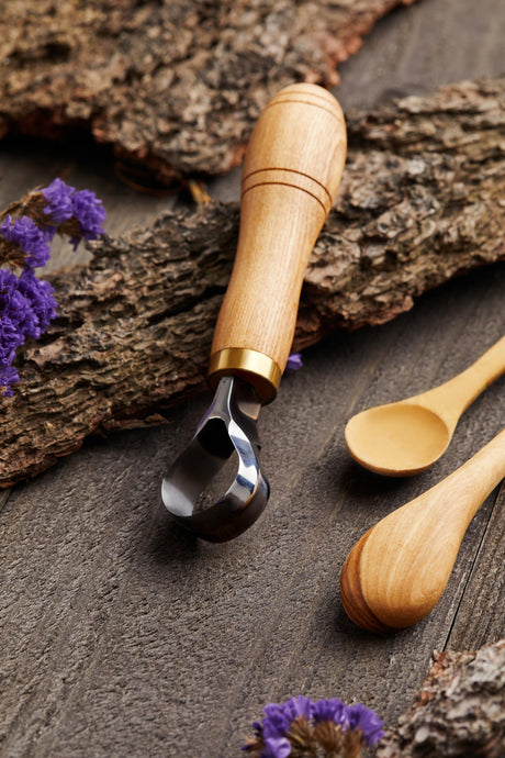 STAMESKY Wood Carving Scorp Knife | Round Carving Tool for Spoons, Bowls, and Cups | Spoon Bowl Carving Tools | Wood Carving for Beginners | Oak Wood Handle with Carbon Steel Blade (1'in full scorp) STAMESKY