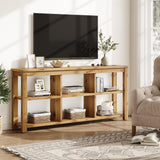 TRIBEWOOD Solid Wood Horizontal Bookcase with Adjustable Shelves, 6 Cubes Storage Organizer Long Bookshelf, Farmhouse Low Cubby Bookcase for Living Room, Home Office, 63 Inches TRIBEWOOD