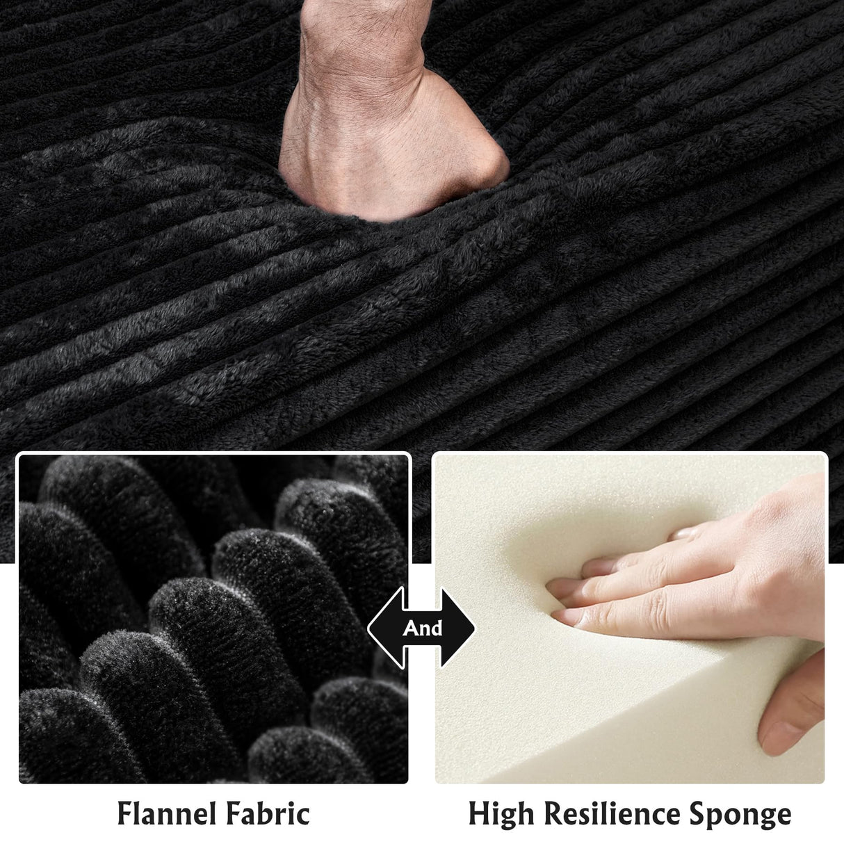 Boneless Modular Sectional Sofa, Cloud Couch with Right Facing Chaise, Oversized Deep Seat, L-Shaped, Soft Corduroy Fabric, Sectional Couch for Living Room -Black NMXUXMN