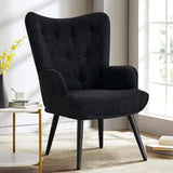 Furniliving Boucle Accent Chair for Living Room, Upholstered Reading Chair with High Backrest, Tufted-Button Wingback Armchair for Bedroom, Dressing Room, Home Office, Black Furniliving