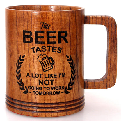 Funny Beer Lover Gift for Men Women Boyfriend Dad Husband Brother Large Wooden Beer Mug Gag Retirement Gifts for Coworkers Friend Man Mug Gift Wood Beer Stein Cool Retired Gifts Tankard Vikin - WoodArtSupply