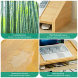 Ufine Bamboo Laptop Stand for Desk 3 Heights Adjustable Notebook Stand Computer Monitor Riser with 2 Tier Storage Shelf, Desktop Organizer Printer Stand for Home Office Ufine