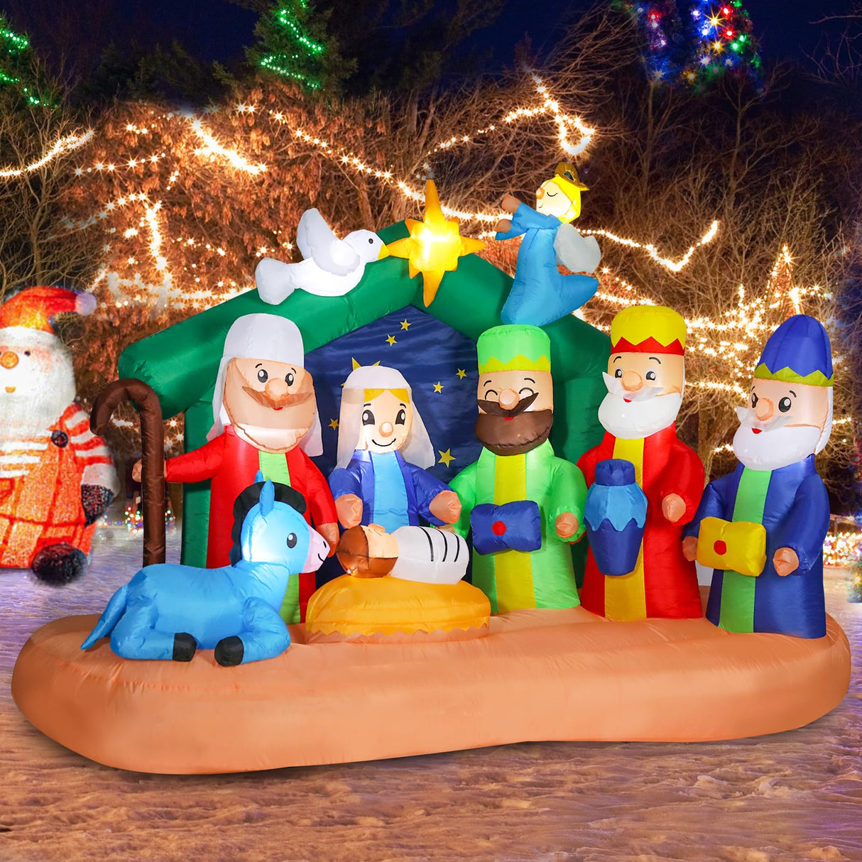 Christmas Inflatables Outdoor Nativity Scene - Inflatable Christmas Blow Up Yard Decorations Nativity Sets with LED Lights Outdoor Indoor Holiday Party Lawn Yard Decor Afirst