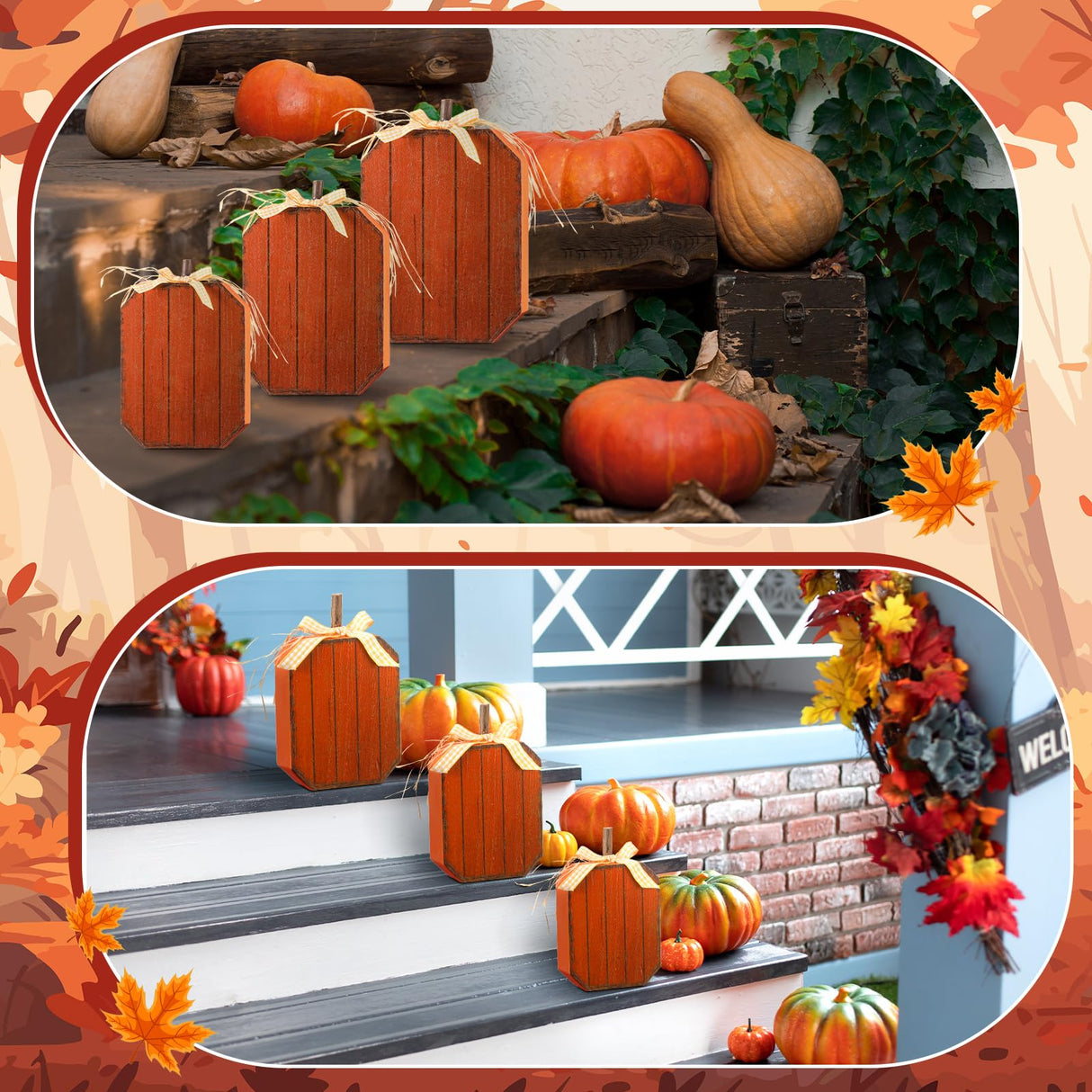 3 Pcs Thanksgiving Table Decorations Thanksgiving Centerpieces Decorations for Home Fall Pumpkin Decor Orange Pumpkin Tiered Tray Table Standing Wooden Block Sign for Thanksgiving Fall Maysing